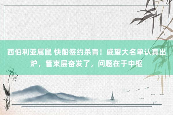 西伯利亚属鼠 快船签约杀青！威望大名单认真出炉，管束层奋发了，问题在于中枢