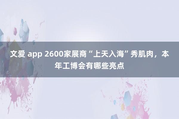 文爱 app 2600家展商“上天入海”秀肌肉，本年工博会有哪些亮点