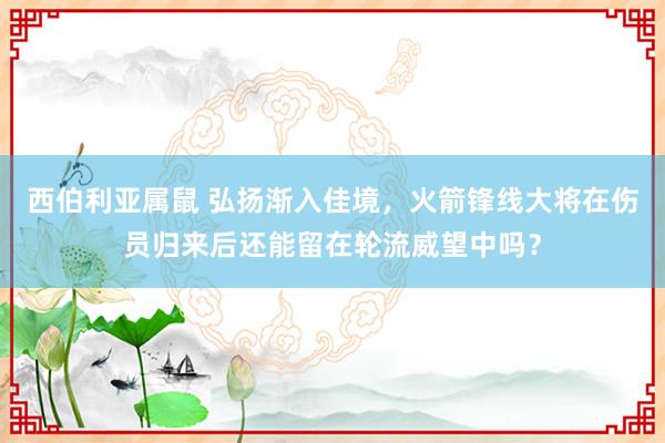 西伯利亚属鼠 弘扬渐入佳境，火箭锋线大将在伤员归来后还能留在轮流威望中吗？